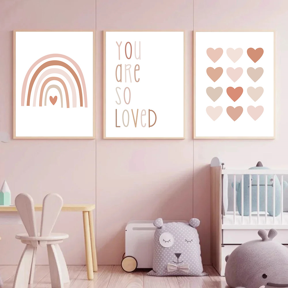 Baby Nursery Pink - 3 قطع من لوحات القماش المطبوعة