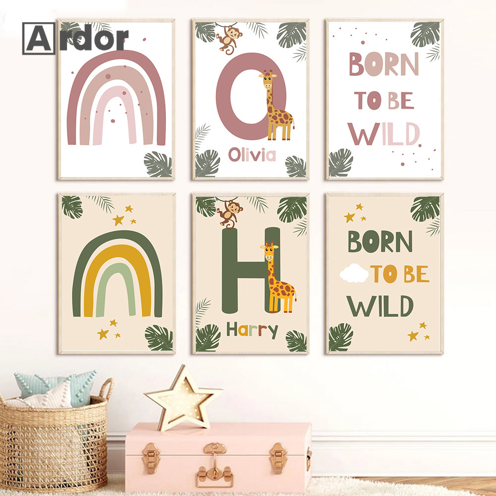 Baby Nursery Jungle Animals - الشمال الغابة الحيوان الملصقات اسم مخصص
