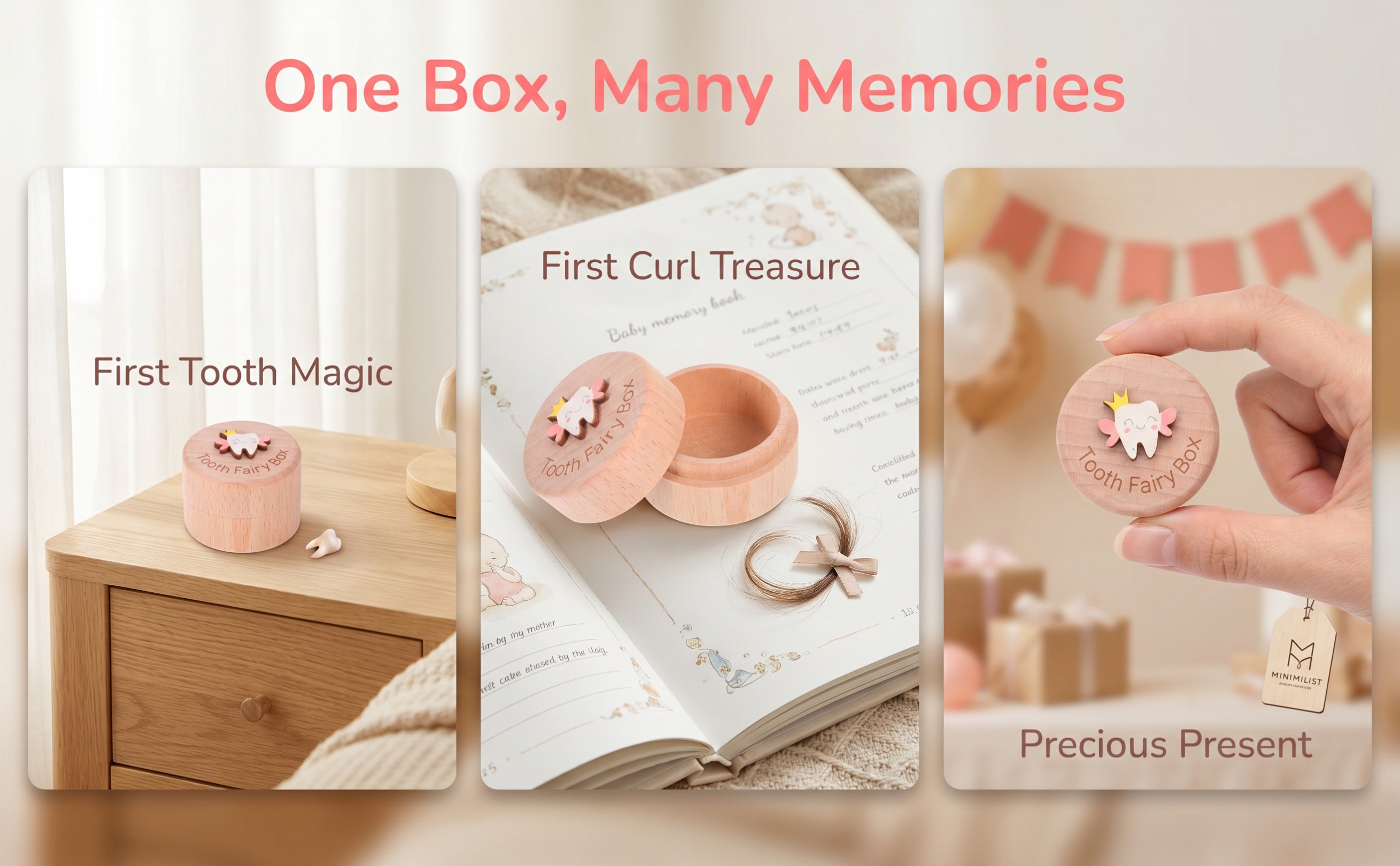 Baby Nursery Keepsake - صندوق تخزين أسنان الأطفال الخشبي، حاوية