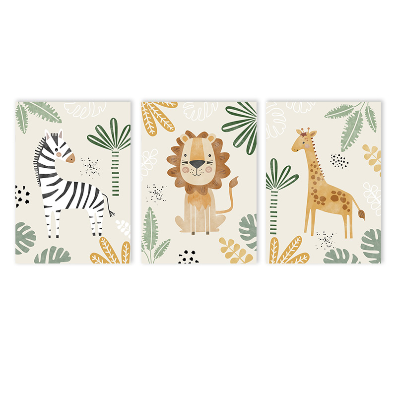 Baby Nursery Jungle Animals - (بدون إطار 3 قطع) - لوحة