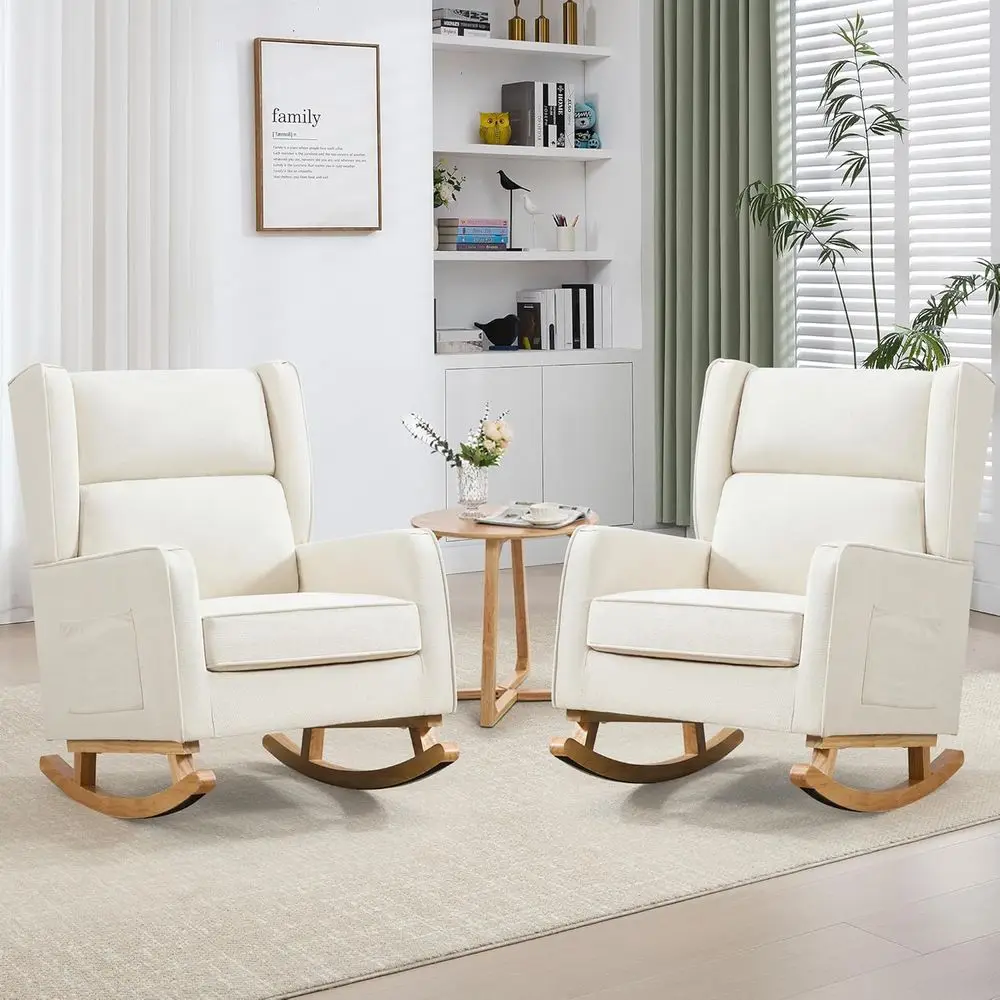 Rocking Chair Nursery - كرسي هزاز خشبي صلب بظهر عالٍ