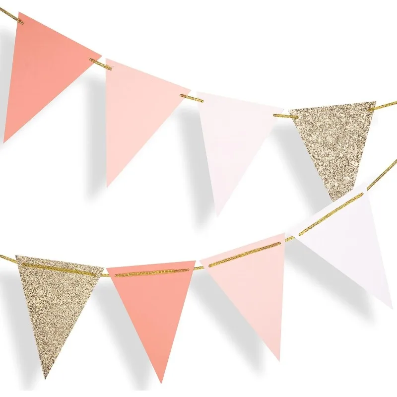 Baby Nursery Bunting - 10ft خمر راية راية ارتفع الذهب