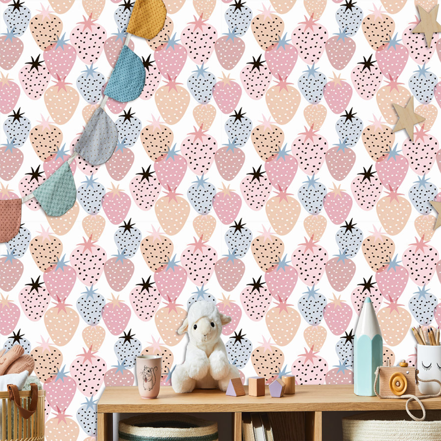 ورق جدران بنمط الفراولة اللطيف - مراجعة Baby Nursery Wallpaper Girl وسعره