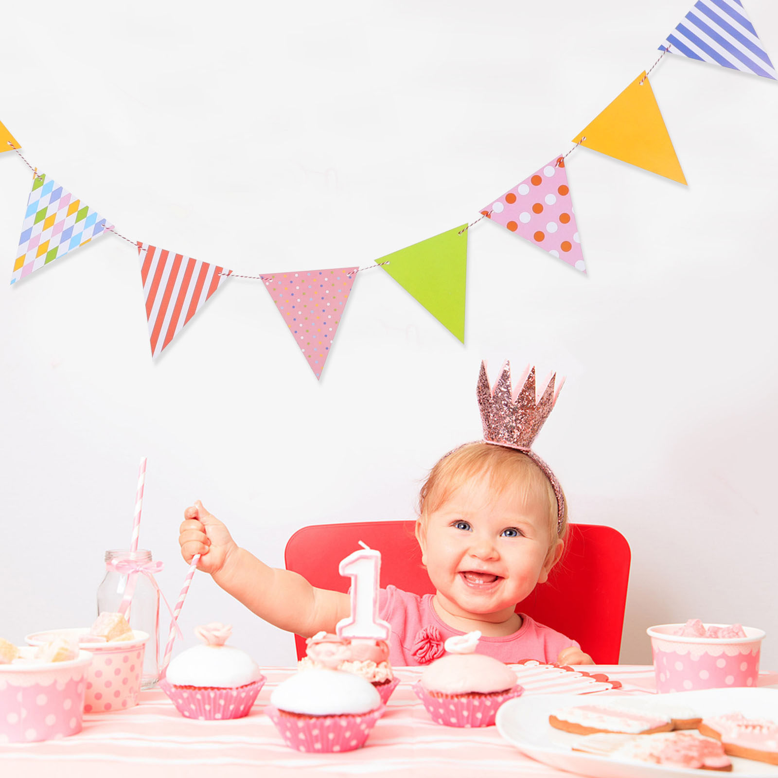 أعلام ورقية مثلثة ملونة، زينة  - مراجعة Baby Nursery Bunting وسعره