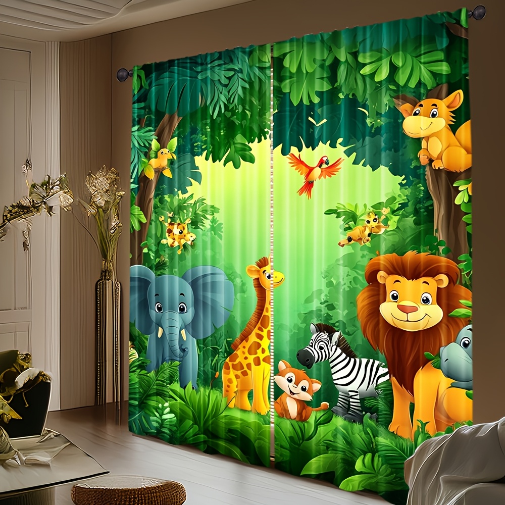قطعتان من ستائر كرتونية بتصميم - مراجعة Baby Nursery Jungle Animals وسعره