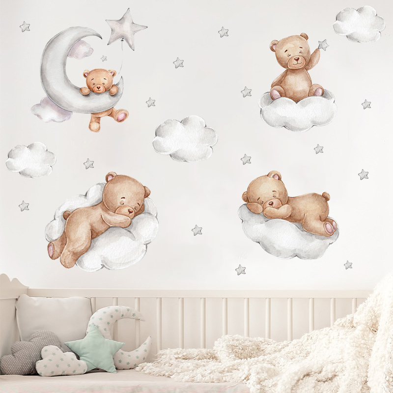 ملصقات جدارية على شكل دب كرتون - مراجعة Baby Nursery Wallpaper Girl وسعره