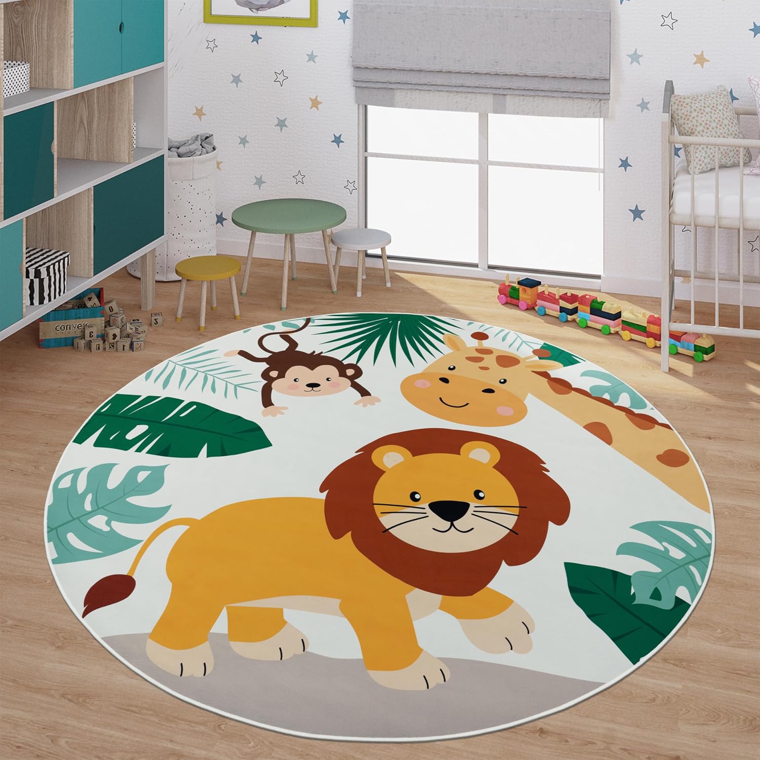 سجادة لعب ناعمة مستديرة للأطفا - مراجعة Baby Nursery Jungle Theme وسعره